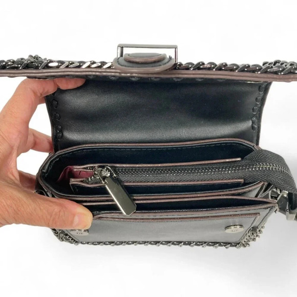 OKPTA Faux Leather Crossbody Handbag, Black, Chain Hardware Straps Small - Picture 6 of 14